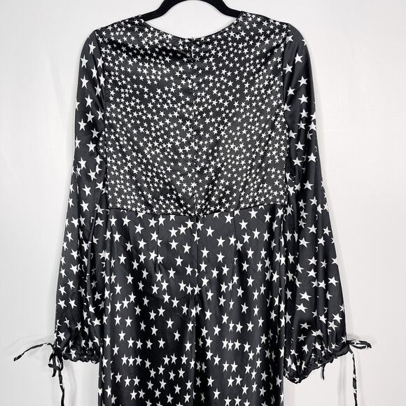 ASOS Maternity US 8 Black White Star Print Long Sleeve Maxi Dress Cinched VNeck - Picture 8 of 13